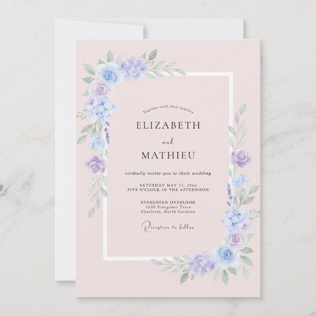 Periwinkle Blush Watercolor Wedding Invitation (Front)