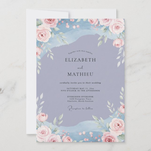 Periwinkle Blush Wildflower Wedding Invitation (Front)