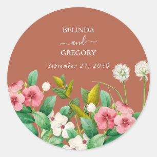 Periwinkle Burnt Orange Terracotta Wedding  Classic Round Sticker