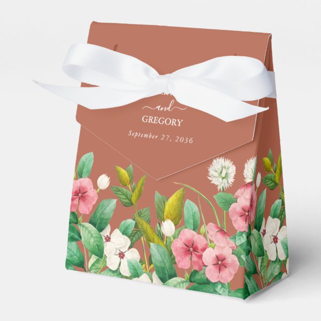 Periwinkle Burnt Orange Terracotta Wedding Favour Box (Front Side)