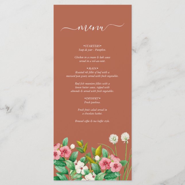 Periwinkle Burnt Orange Terracotta Wedding   Menu (Front)
