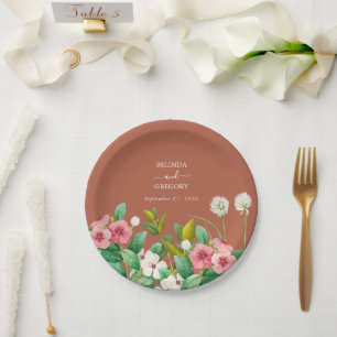 Periwinkle Burnt Orange Terracotta Wedding Paper Plate