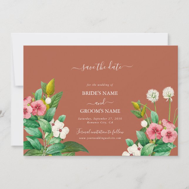 Periwinkle Burnt Orange Terracotta Wedding  Save The Date (Front)