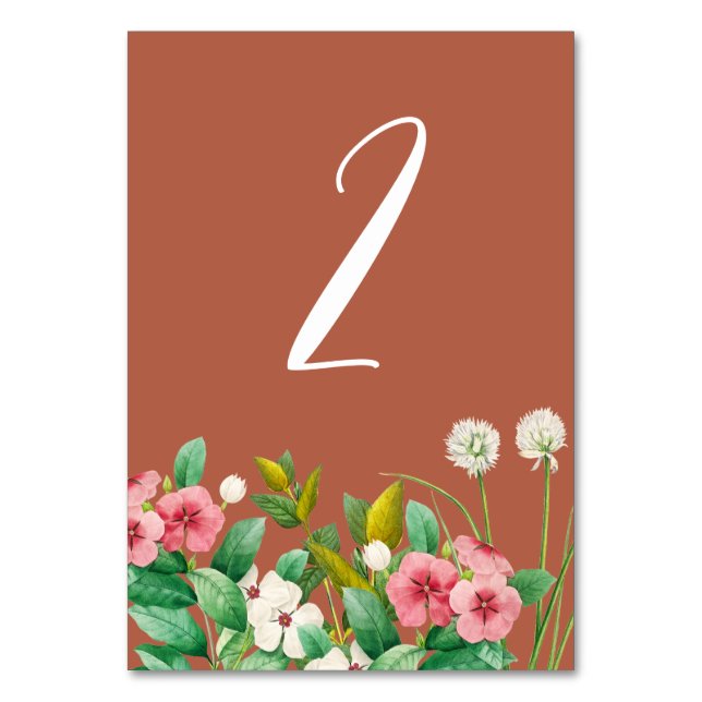Periwinkle Burnt Orange Terracotta Wedding  Table Number (Front)
