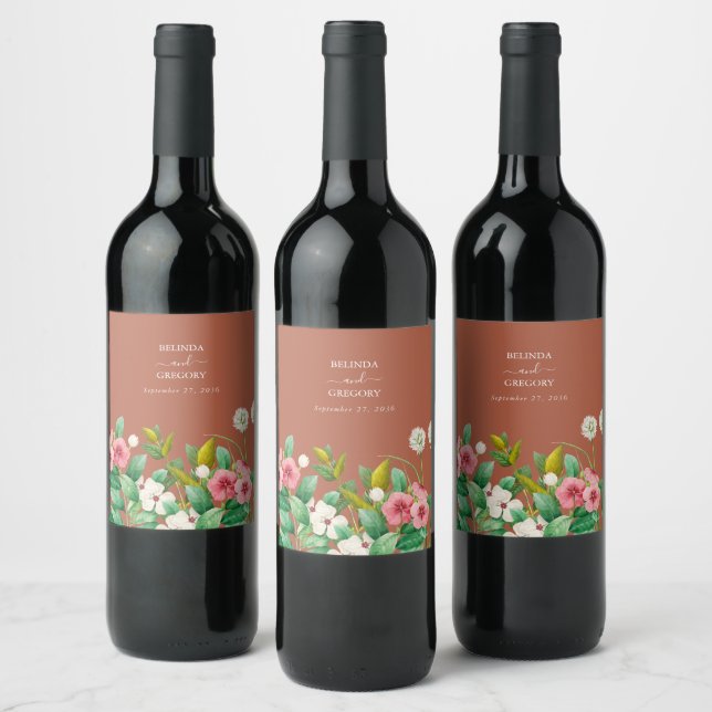 Periwinkle Burnt Orange Terracotta Wedding   Wine Label (Bottles)