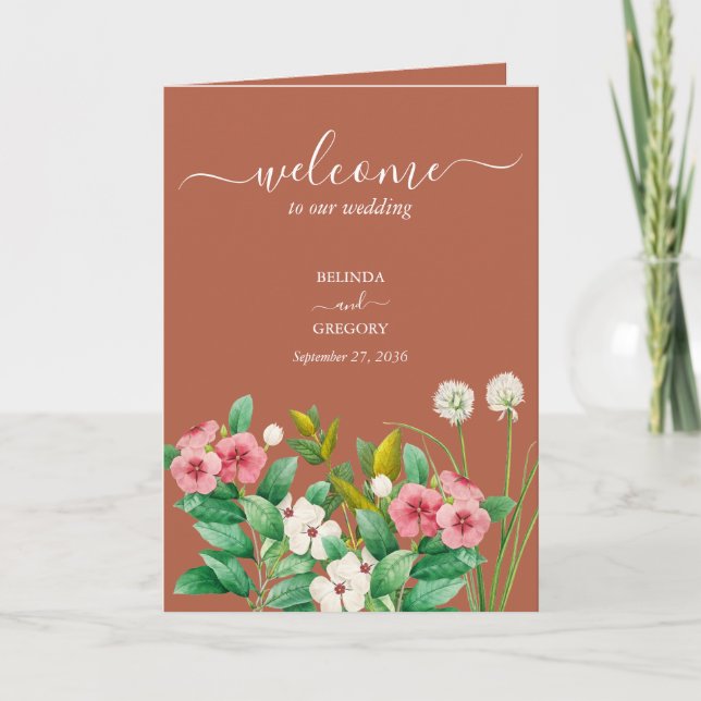 Periwinkle Burnt Orange Wedding Order of Service Program (Front)