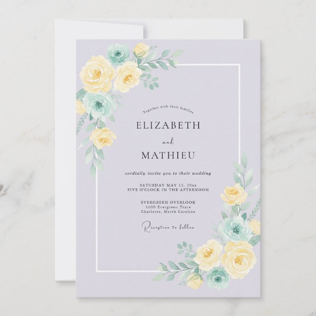 Periwinkle Buttercup Peony Wedding Invitation (Front)