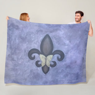 Periwinkle Butterfleur Fleur de Lis Butterfly Fleece Blanket