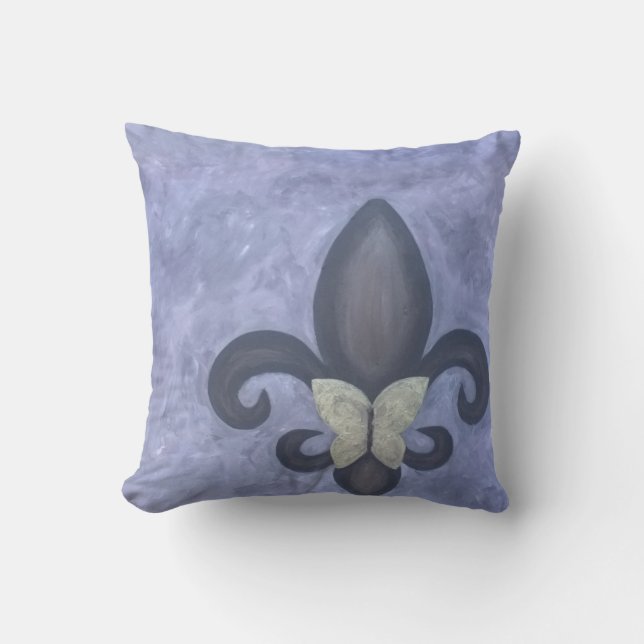Periwinkle Butterfleur | Fleur de Lis Butterfly Outdoor Cushion (Front)