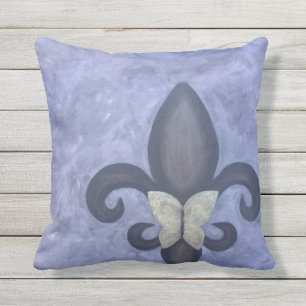 Periwinkle Butterfleur   Fleur de Lis Butterfly Outdoor Cushion