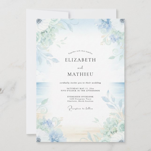Periwinkle Celadon Leafy Wedding Invitation (Front)