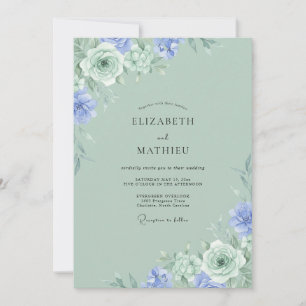 Periwinkle Celadon Watercolor Wedding Invitation