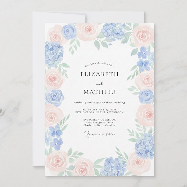 Periwinkle Champagne Garland Wedding Invitation (Front)