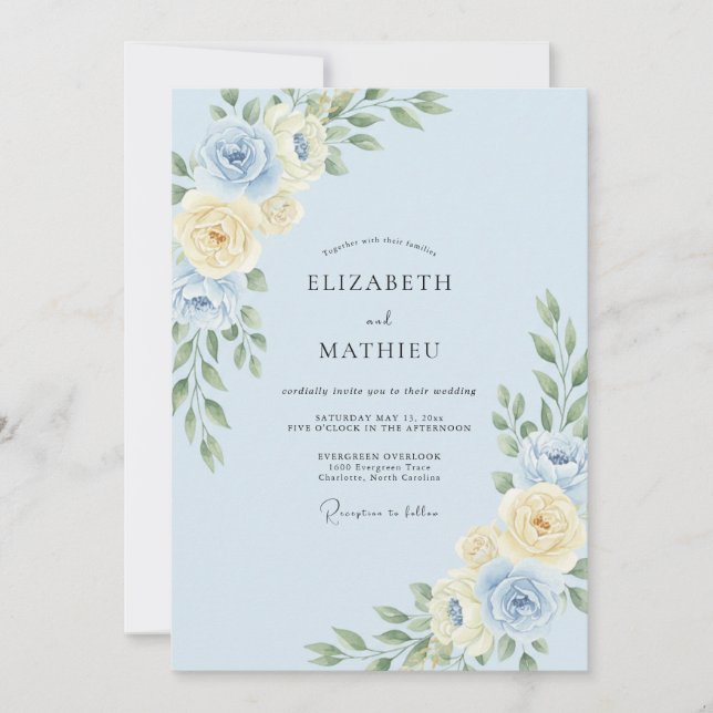 Periwinkle Champagne Leafy Wedding Invitation (Front)