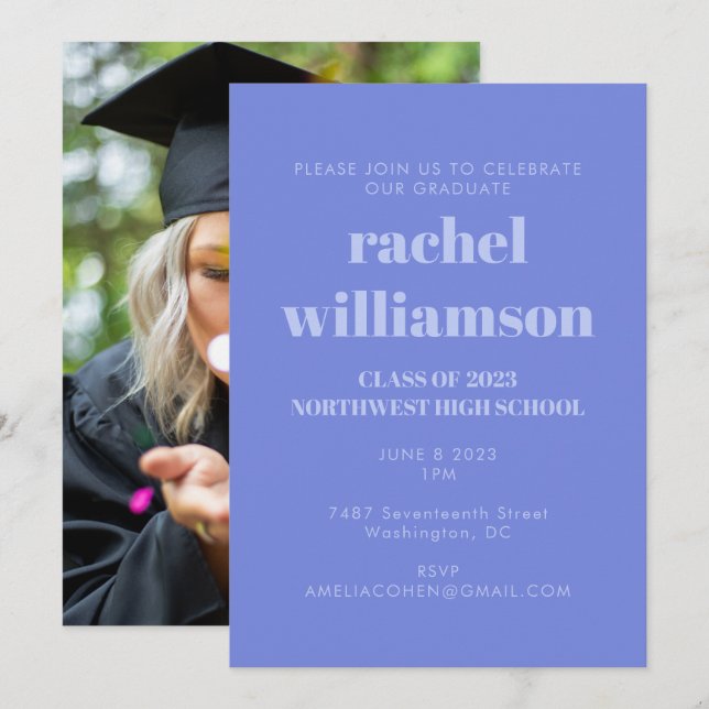 Periwinkle Class of 2024 Photo Graduation Party Invitation (Front/Back)