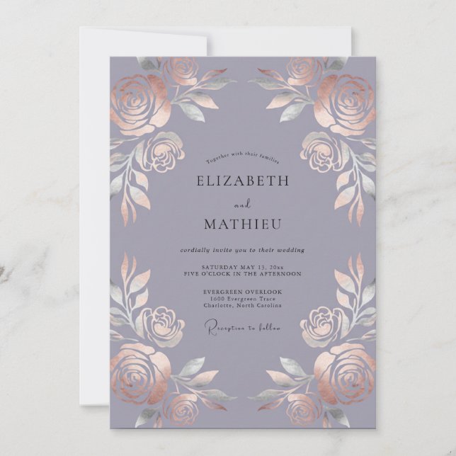 Periwinkle Copper Painted Wedding Invitation (Front)