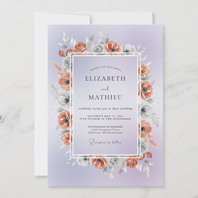Periwinkle Copper Poppy Wedding Invitation (Front)