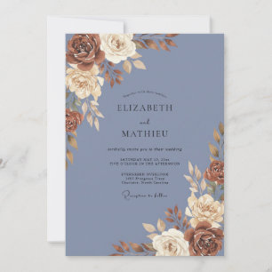 Periwinkle Copper Rose Wedding Invitation