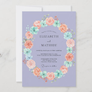 Periwinkle Coral Wreath Wedding Invitation