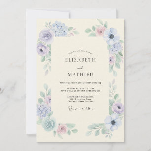 Periwinkle Cornflower Foliage Eucalyptus Wedding Invitation