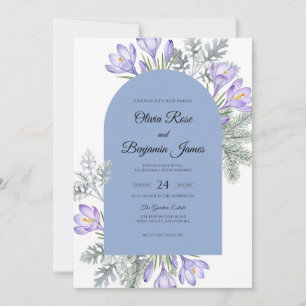 Periwinkle Crocus Spring Eucalyptus Wedding Invitation