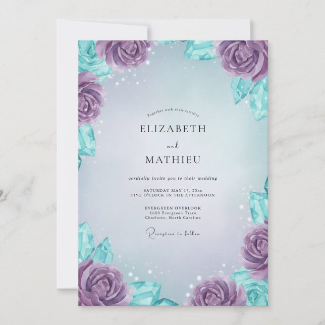 Periwinkle Cyan Peony Wedding Invitation (Front)