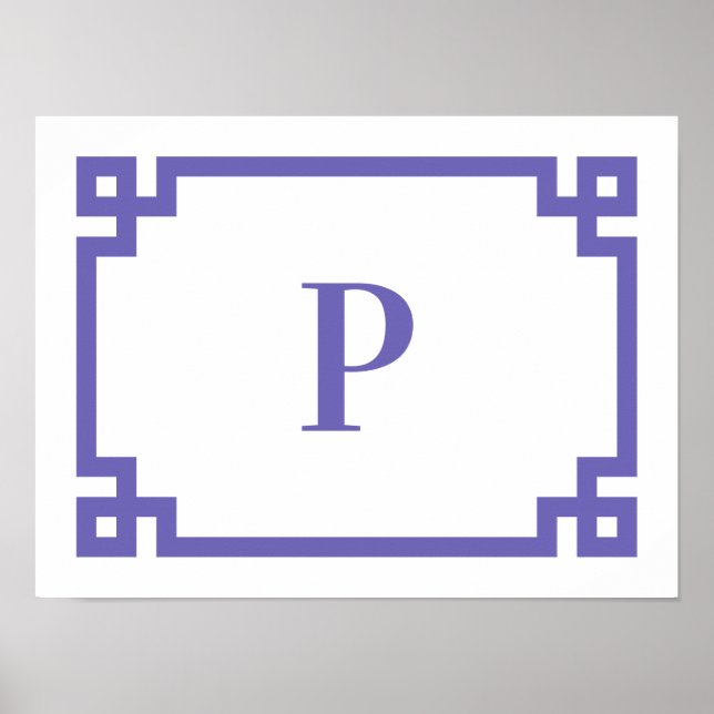 Periwinkle Decorative Greek Key Border Monogram Poster (Front)