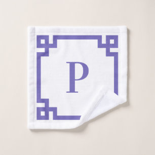 Periwinkle Decorative Greek Key Border Monogram Wash Cloth