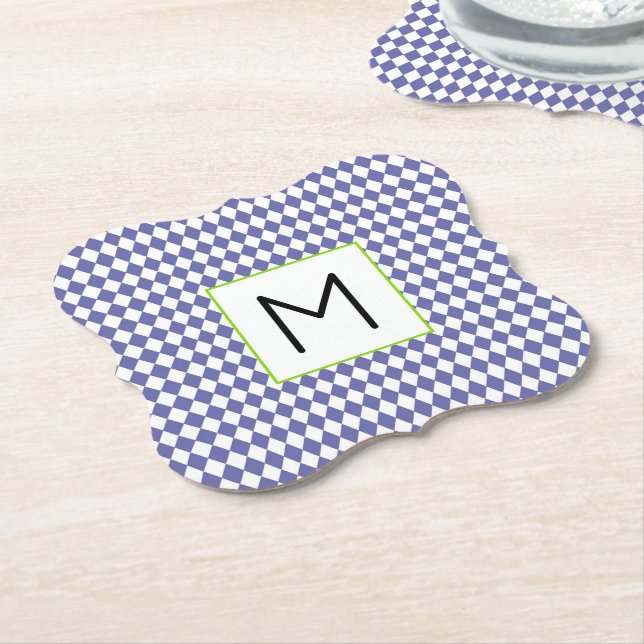 Periwinkle Designer Harlequin Diamonds INITIAL Paper Coaster (Angled)