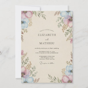 Periwinkle Dusty Lilac Anemone Wedding Invitation