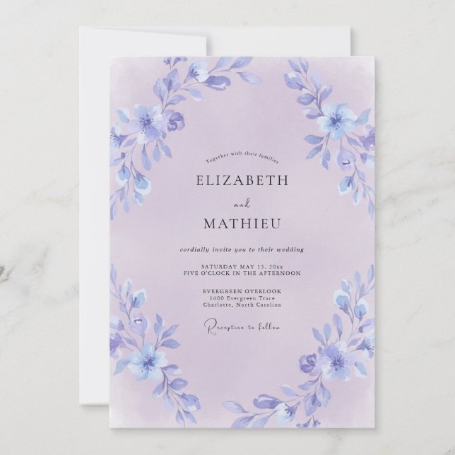 Periwinkle Dusty Lilac Painted Wedding Invitation (Front)