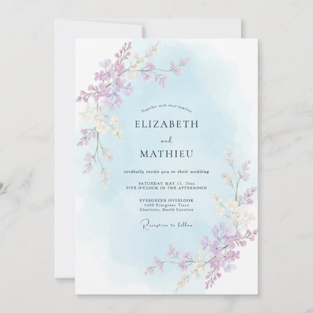 Periwinkle Dusty Lilac Vine Wedding Invitation (Front)