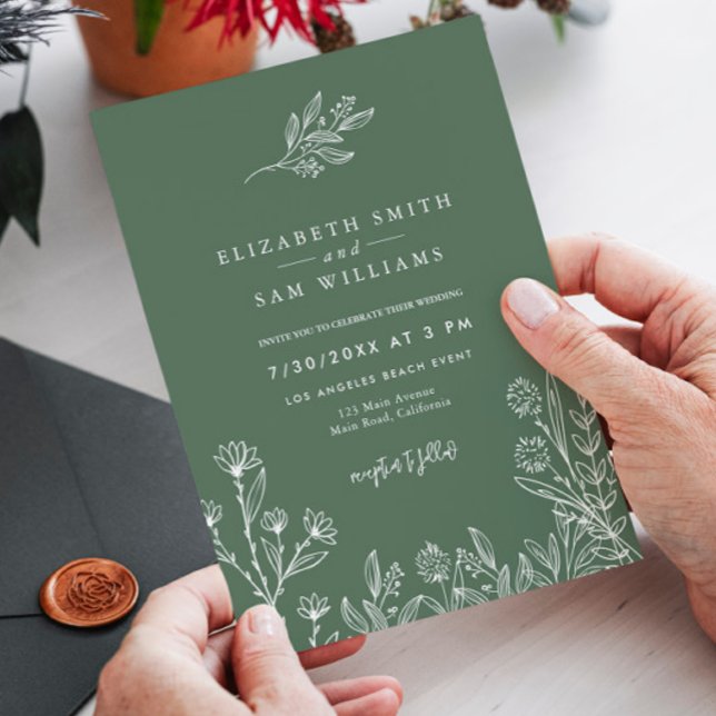 Periwinkle Emerald Green Boho Modern Wedding  Invitation (Creator Uploaded)