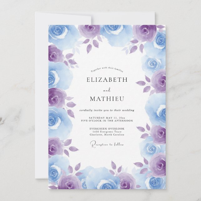 Periwinkle Ethereal Rose Wedding Invitation (Front)