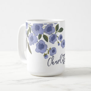 Periwinkle Floral Blooms Modern Custom Name Coffee Mug