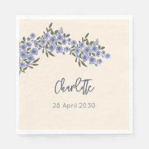 Periwinkle Floral Blooms Modern Custom Name  Napkin