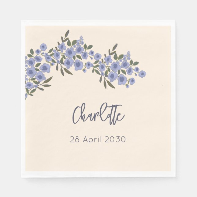 Periwinkle Floral Blooms Modern Custom Name  Napkin (Front)
