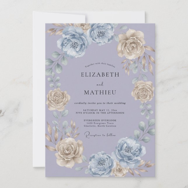 Periwinkle Floral Botanical Wedding Invitation (Front)