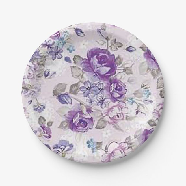 “Periwinkle Floral Design” Paper Plate (Front)