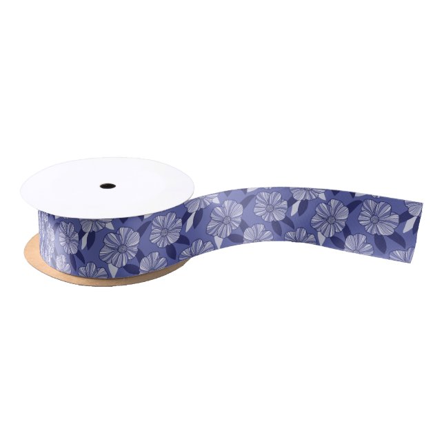 Periwinkle Floral Line Art Satin Ribbon (Spool)