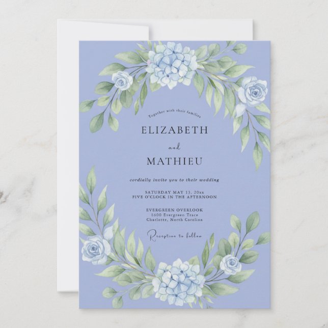 Periwinkle Floral Lush Arch Wedding Invitation (Front)