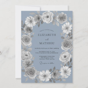 Periwinkle Floral Oval Romance Wedding Invitation