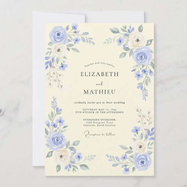 Periwinkle Floral Romantic Wedding Invitation (Front)