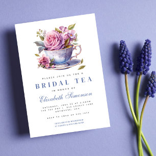 Periwinkle Floral Tea Cup Bridal Tea Bridal Shower Invitation