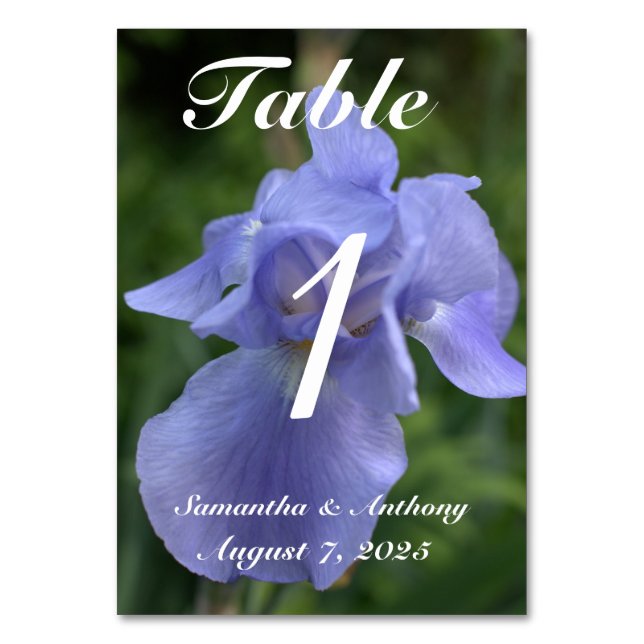 Periwinkle Floral Wedding Table No. Cards (Back)