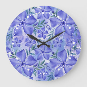 Periwinkle Flowers Blue Violet Vinca Blossoms Large Clock