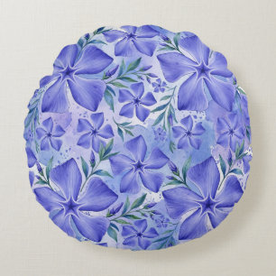 Periwinkle Flowers Blue Violet Vinca Blossoms Round Cushion