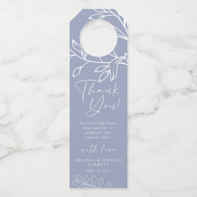 Periwinkle Flowers Script Wedding Thank You Bottle Tag (Front)