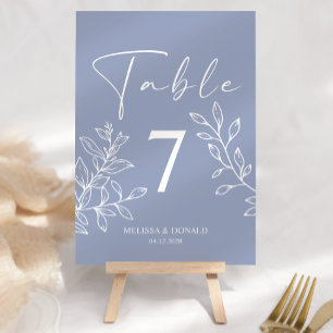 Periwinkle Flowers Simple Wedding Table Number