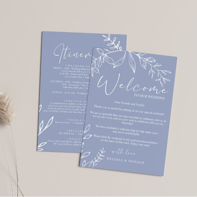 Periwinkle Flowers Welcome Letter & Itinerary Card (Creator Uploaded)